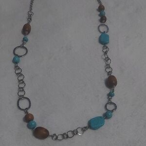3/$12 Turquoise and Brown Beaded Necklace with Silver Accents